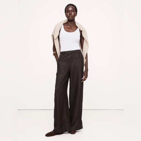 NWT! Banana Republic Ganache Brown Linen Pull-On Pant - Multiple Sizes - Picture 1 of 5